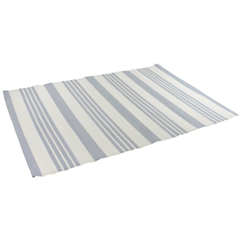 Tapis extérieur rectangulaire rayé bleu clair et blanc 4 pi x 6 pi