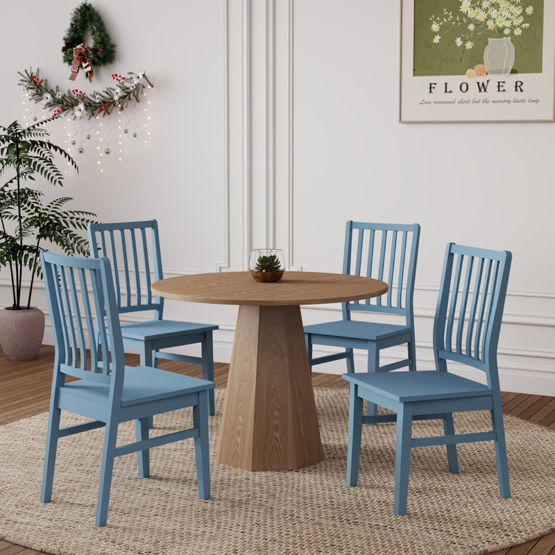 Round Dining Table Set, Mid Century Modern Small Round Dining Table Set, Blue, Brown