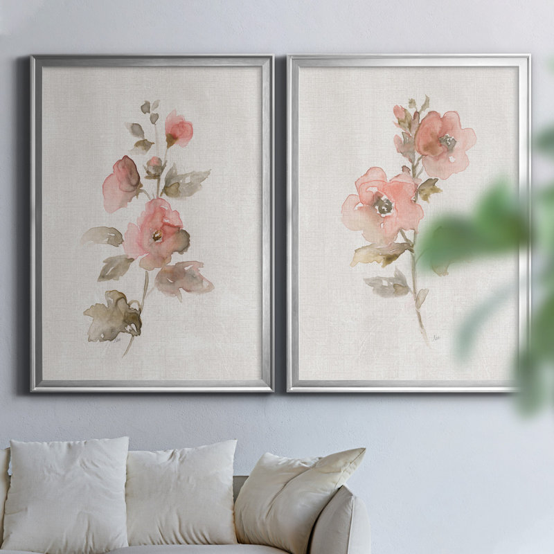 «Blush Sweetly I», ensemble de 2 reproductions d'art, Pas de tapis, Toile encadrée argentée, H 18,5 po x l 49 po x P 1,5 po