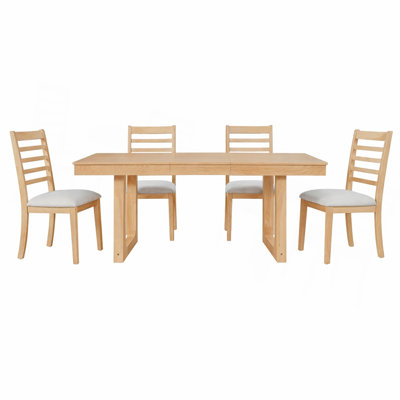 5-Piece Extendable Dining Table Set, Farmhouse Extendable Table with 18" Move Leaf, 78" Rustic Wooden Kitchen Table and 4 piece Upholstered Chairs, Ex