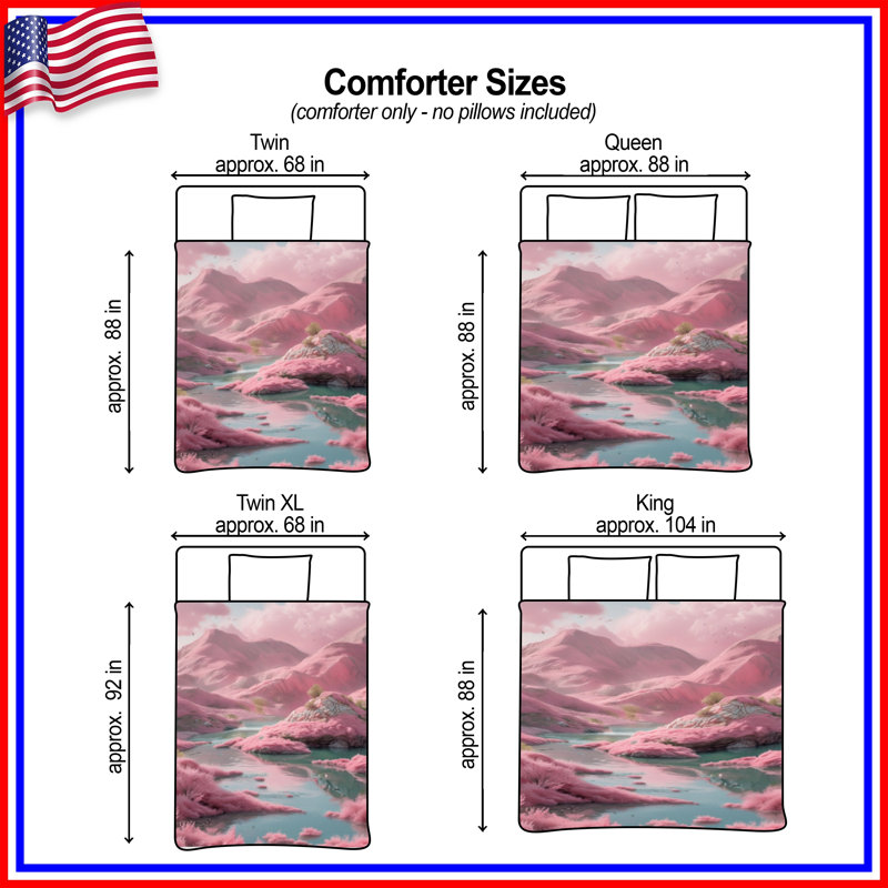Pink Mountain Landscape Comforter, Twin Extra Long