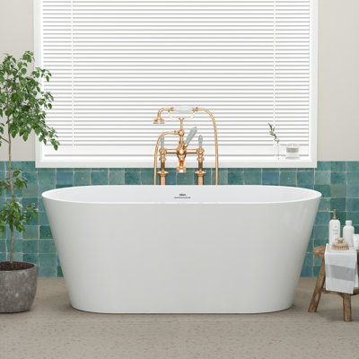 Shangri-La Elite 59"" L x 29"" W Freestanding Soaking Acrylic Bathtub with Brushed Nickel Drain -  FerdY, FerdY-02136-1500-BN