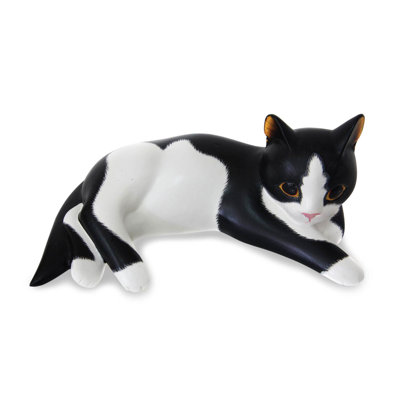 Figurine en bois chat tacheté Rafn