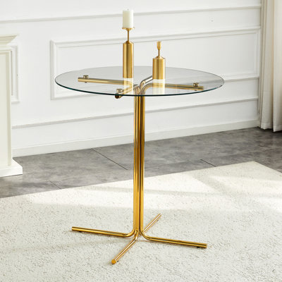 Table de salle à manger moderne de 36 pouces avec verre trempé et base stable en métal à quatre griffes, parfaite pour les petits espaces et facile à assembler.