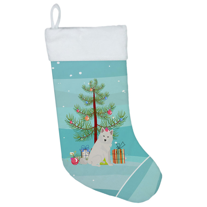 Chaussette de noël joyeux de noël, Spitz danois beige