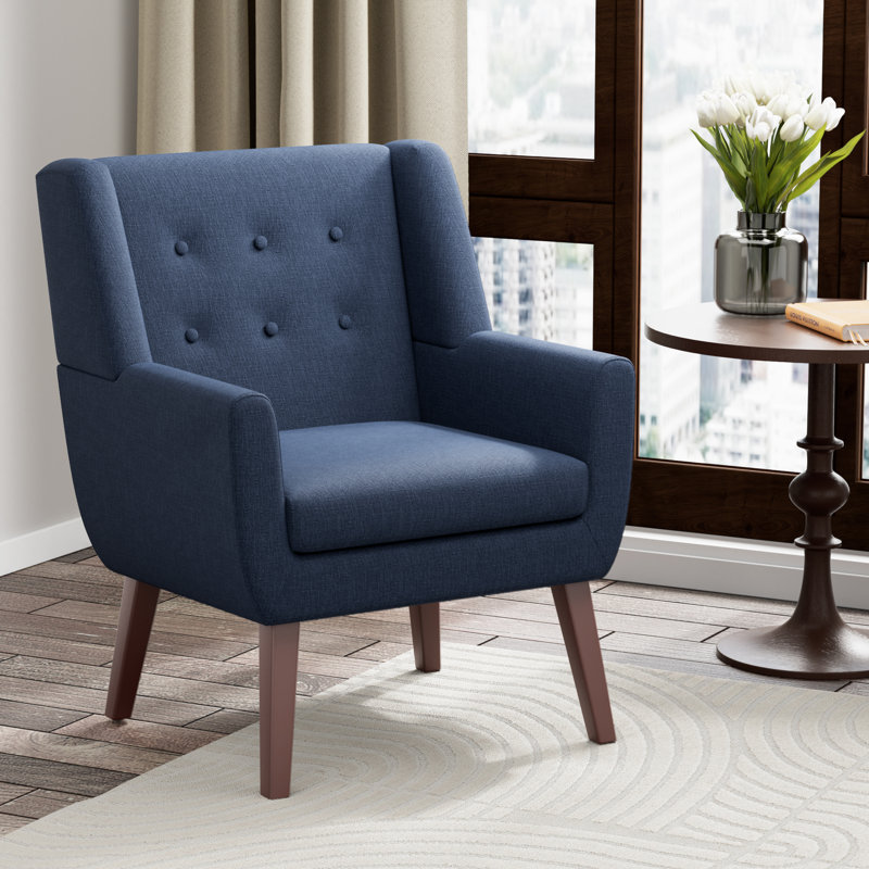 Fauteuil capitonné de 29,2 po de largeur Halcott, Mélange de lin bleu foncé, Brown