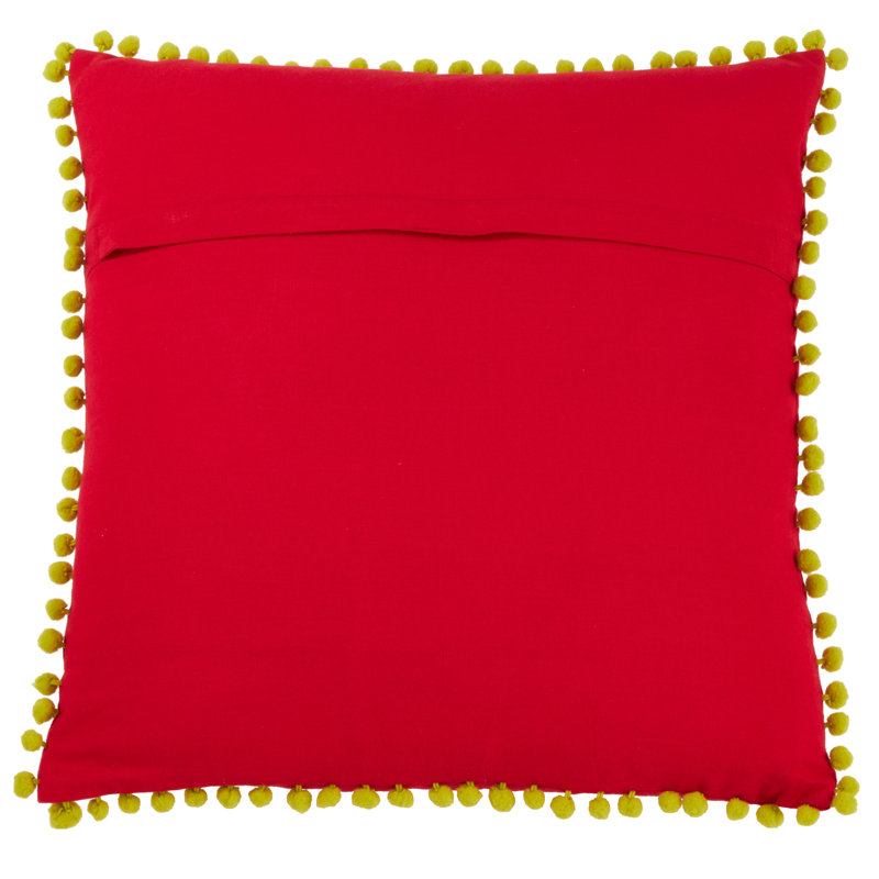 Red Sugar Skull Cotton Pillow with Pom Pom Trim