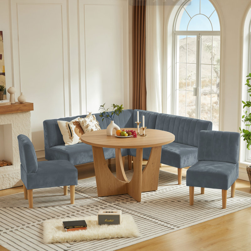 Ensemble de salle à manger 6 pièces avec table et 5 chaises en velours, Gris