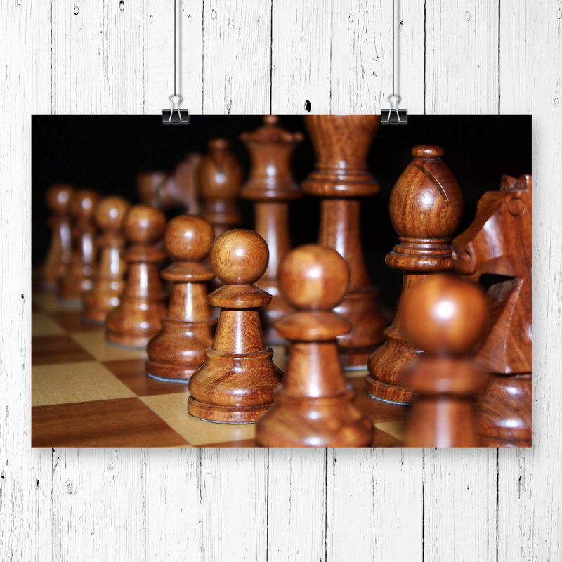 Brown Wood Chess Board Game - Frameless Print, 29.7 x 42cm