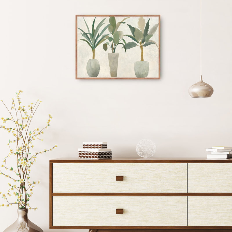 «Greenery Trio» par Studio Arts, reproduction d'art sur toile, H 31 po x l 41 po x P 1,5 po, Toile avec cadre taupe