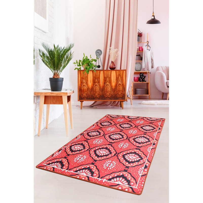 Premium Machine Washable Area Rug, 5.0 x 7.5 Feet, 100% Polyester, 0.4 in Pile Height | Antibacterial, Non-Slip Underside, Easy Care | Soft & Durable for Living Room, Bedroom, & Dining Areas, Elegant Design