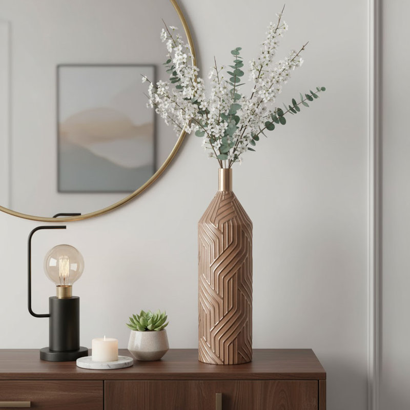 Modern Tall Vase with Geometric Embossed Design – Decorative Home Decor for Table Centerpiece, Flower Vase, or Floor Decoration Accent