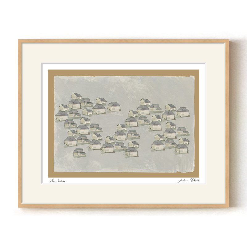 Mod-Ensemble The Barns par ChiChi - Reproduction d'art paysage minimaliste avec huttes | H 36 po x l 48 po | Cadre naturel