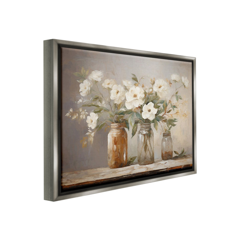 " Vintage Farmhouse Blooms Floater Frame " by Ramona Murdock, Lustre Grey Floater Frame, 25" H x 31" W