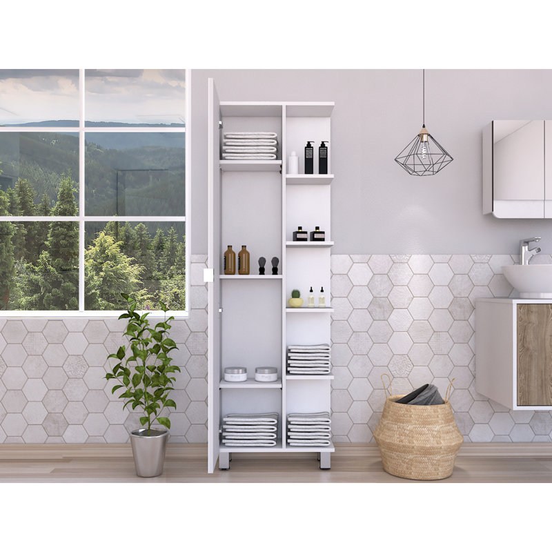 Corner Cabinet Womppi, Five Open Shelves, Single Door, White Finish, Matte White, 62.2" H x 20.1" W x 8.4" D