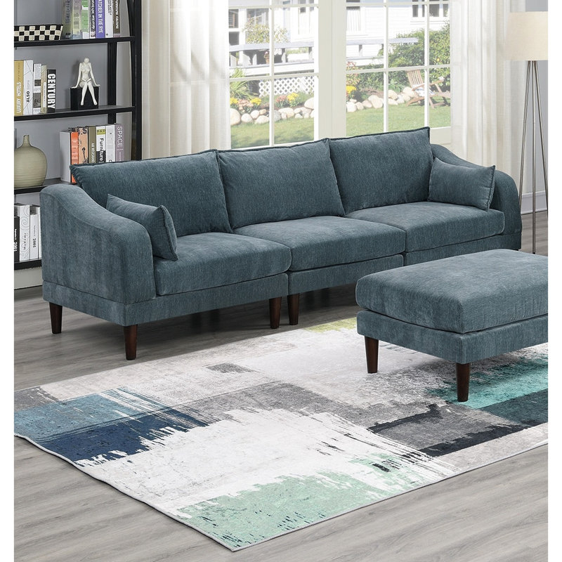 6Pcs Modular In Mineral Color, 4X One Arm Chairs, 1X Armless Chair, , Contemporary Living Room Element Classic Decoration