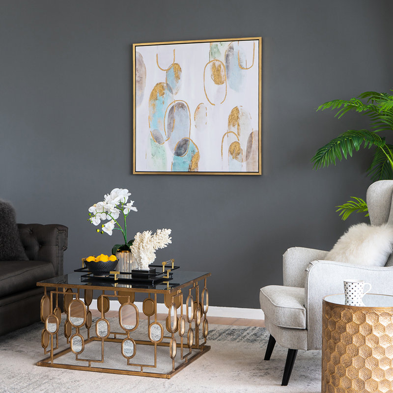 Peinture à l'huile encadrée carrée de 39,5 po avec motif multicolore pour décoration murale de bureau 15%, peinture décorative