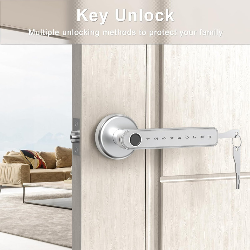 Silver Modern Fingerprint Keypad Door Lock with Handle