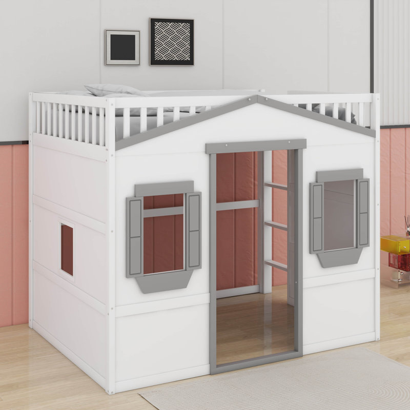 Lit mezzanine double avec échelle, Blanc / Gris
