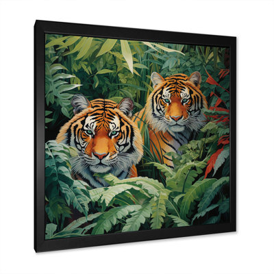 Asian Art Tigers In Jungle VI - Asian Art Framed Canvas Print