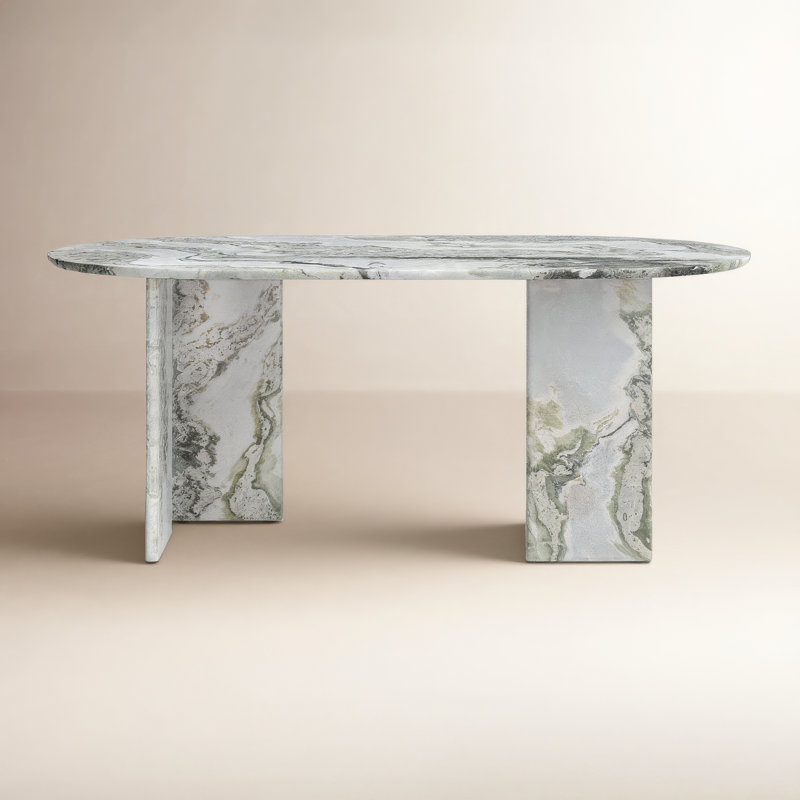 Arian Oval Marble Top with Marble Base Dining Table, Green Onyx