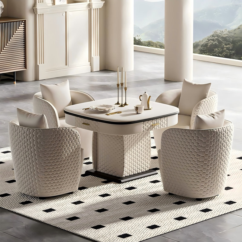 Table de salle à manger légère de luxe en bois massif de style crème entièrement automatique Mahjong enveloppée de cuir de silicone pour les règles chinoises