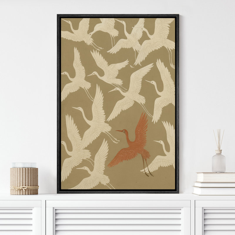 «Flying Cranes Group with Accent Bird Art», reproduction d'art sur toile encadrée, H 24 po x l 16 po x P 1,5 po