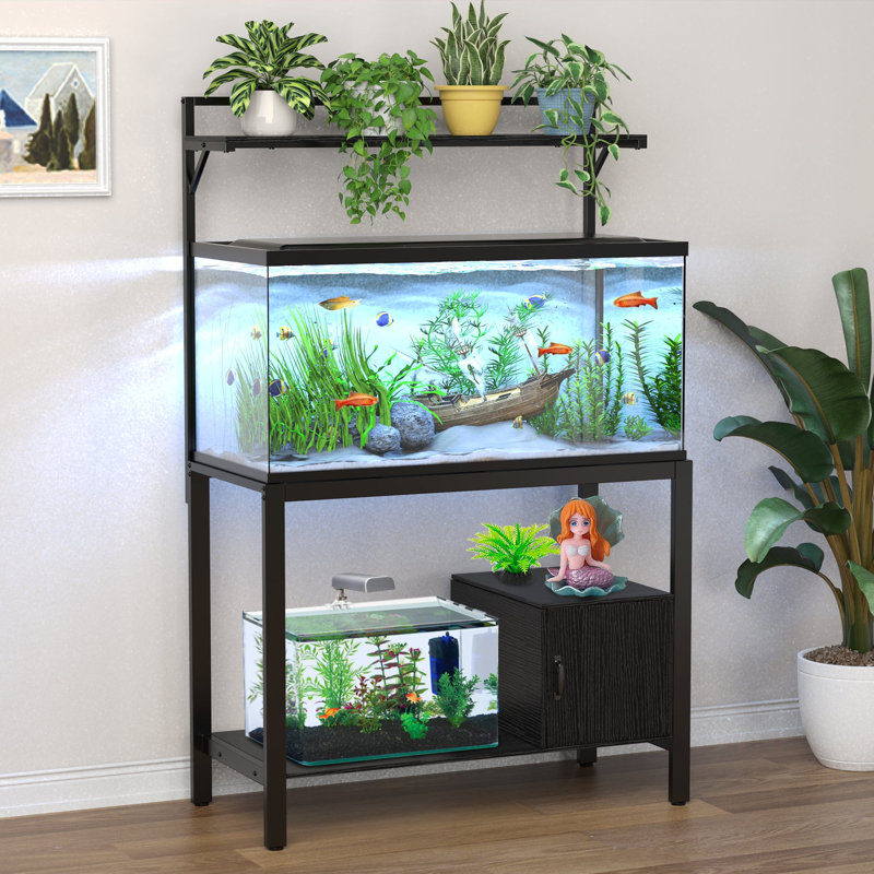 Support pour aquarium 40-50 gallons avec tablette pour plantes et rangement pour casiers