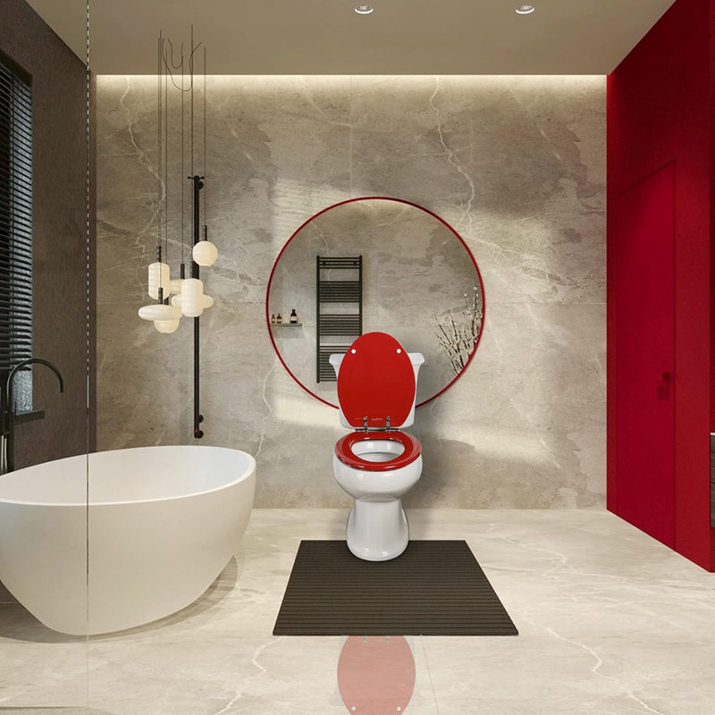 Elongated White Wood Toilet Seat - Durable & Easy Install, Red