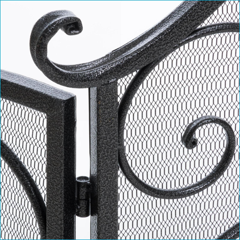Pare-étincelles, fer forgé floral orné, or brossé noir + argent brossé | Fer | Noir + argent