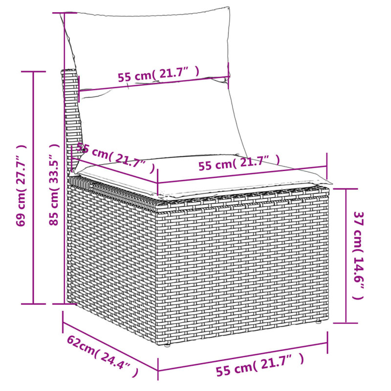 Ensemble de canapé de jardin en rotin de polyester Vidaxl, acier thermolaqué, verre trempé