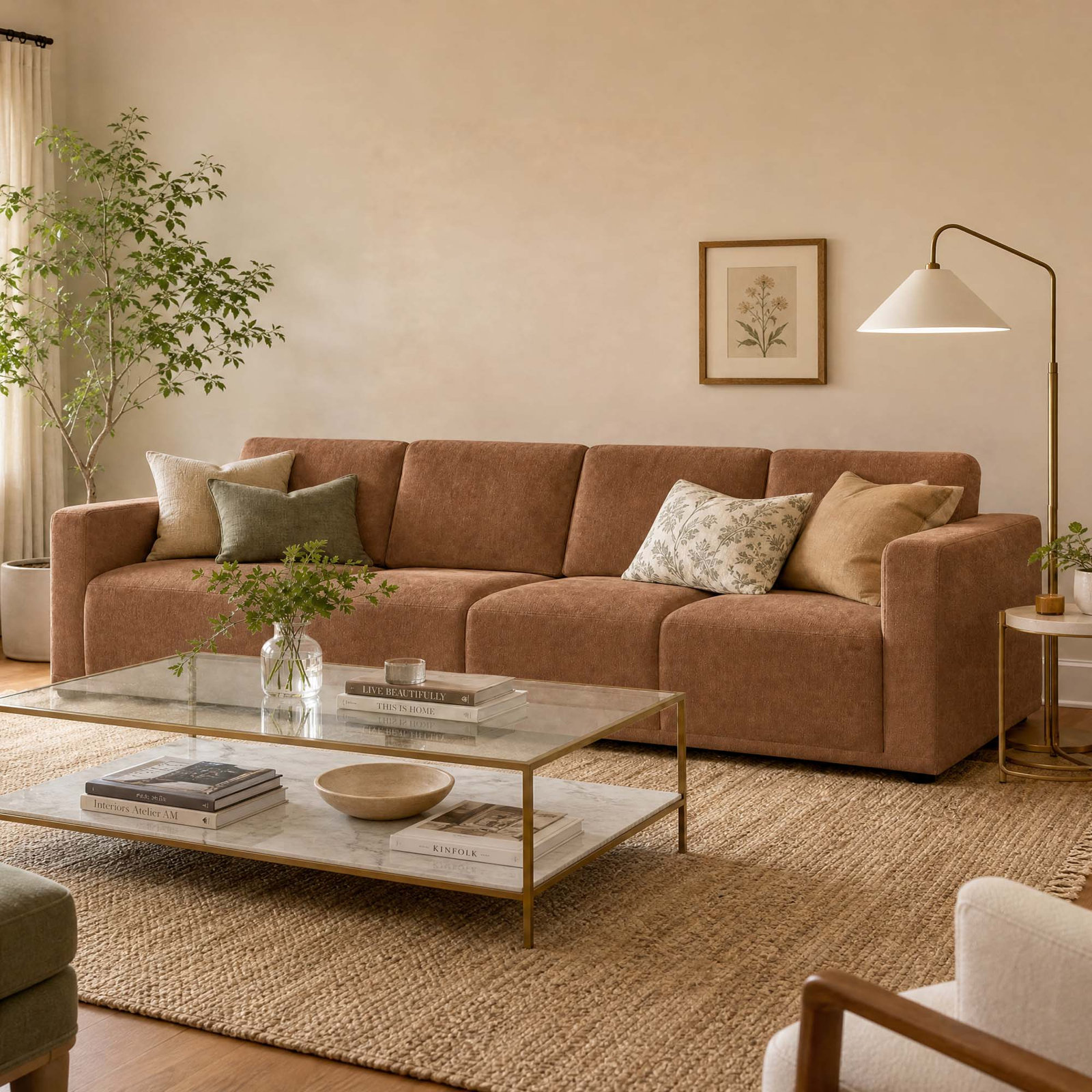 Matawan 134.65'' Upholstered Sofa, Mocha Polyester