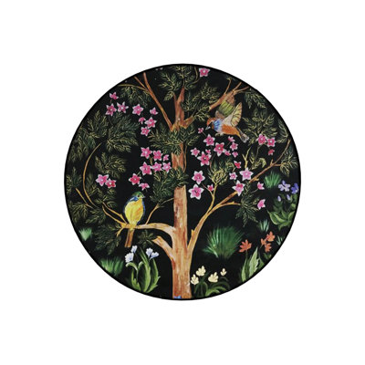 Tree Branch With Birds And Pink Flowers Detailed Woven Base Modern Decorative Carpet