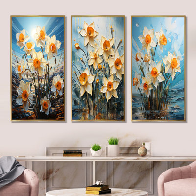 «Daffodil Bloom Sunshine - Daffodils», ensemble de 4 reproductions d'art sur toile