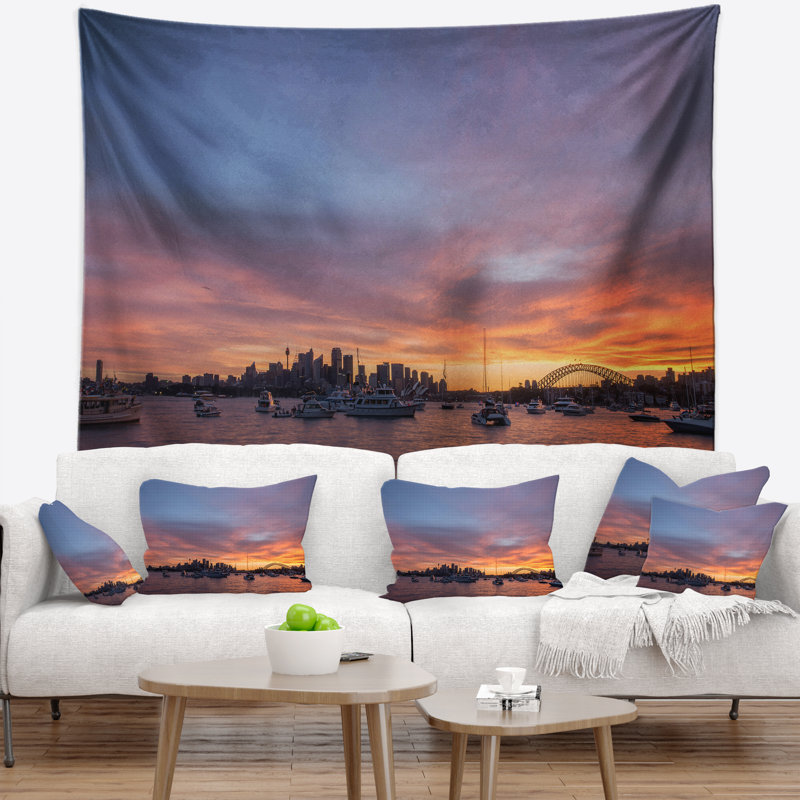 Traversier Schafer au port de Sydney au coucher du soleil, H 50 po x l 60 po
