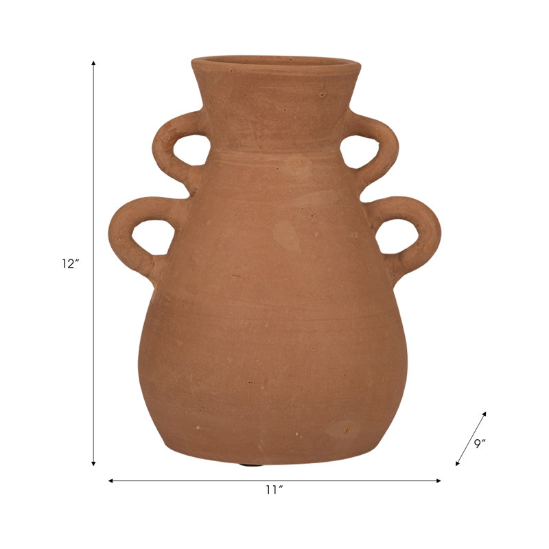 Boho Pottery Terracotta Vase with Sculptural Handles and Artisan-Inspired Craftsmanship for Decorative Accent Display in Global Eclectic Modern Rustic Farmhouse Mediterranean Interiors Decor