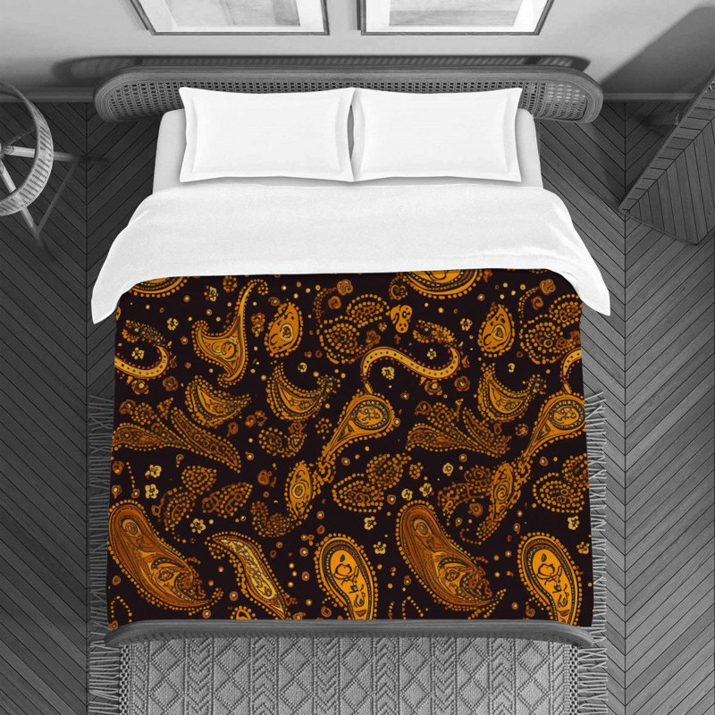Machine Printed Duvet Cover, Twin Duvet Cover, Brown/Yellow Paisley
