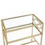 Table d'appoint rectangulaire en métal doré antique et verre trempé transparent avec tablettes à deux niveaux, support structurel de style H, patins de plancher, 21,6 lb, tablettes de 13,25 po de profondeur