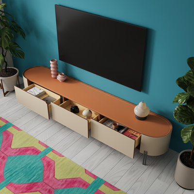 Leather TV Stands With 3 Drawers Storage, Soild Wood Entertainment Center With Mirrored Stainless Steel Legs