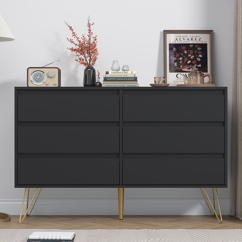 120cm W 6 - Drawer Chest of Drawers, Black