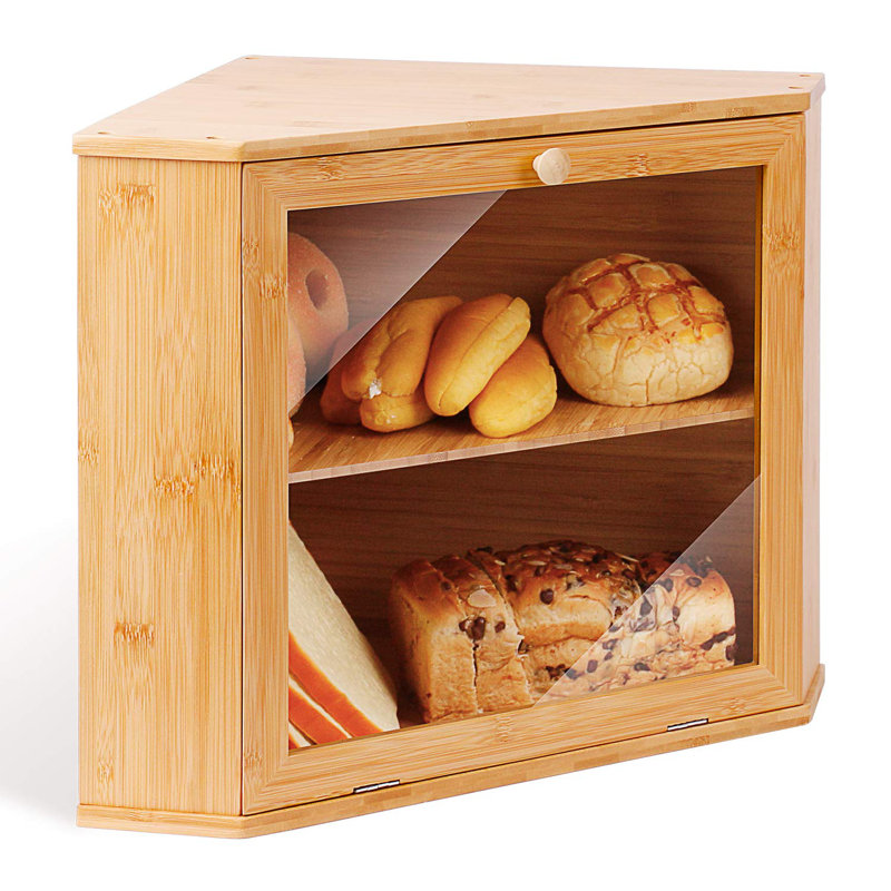 Double Layer Large Capacity Buchanan Corner Bread Box Suitable For Kitchen Countertop, Food Storage Room, Nature
