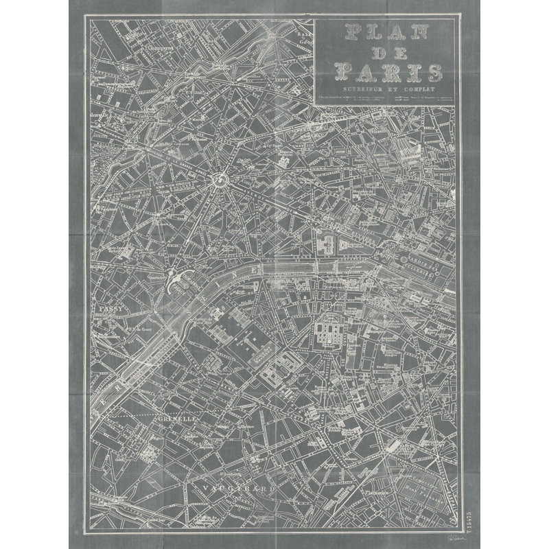 «Blueprint Map Paris», impression sur toile tendue, H 24 po x l 18 po