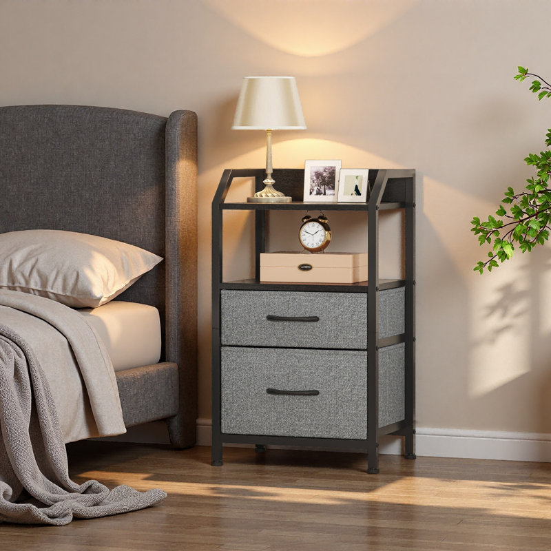 40cm W Metal Bedside Table, Deep Grey