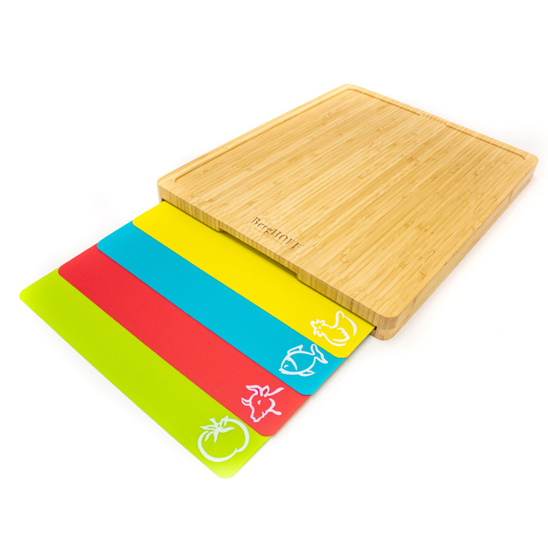 Bamboo Cutting Board Set with Multicolor Flexible Inserts