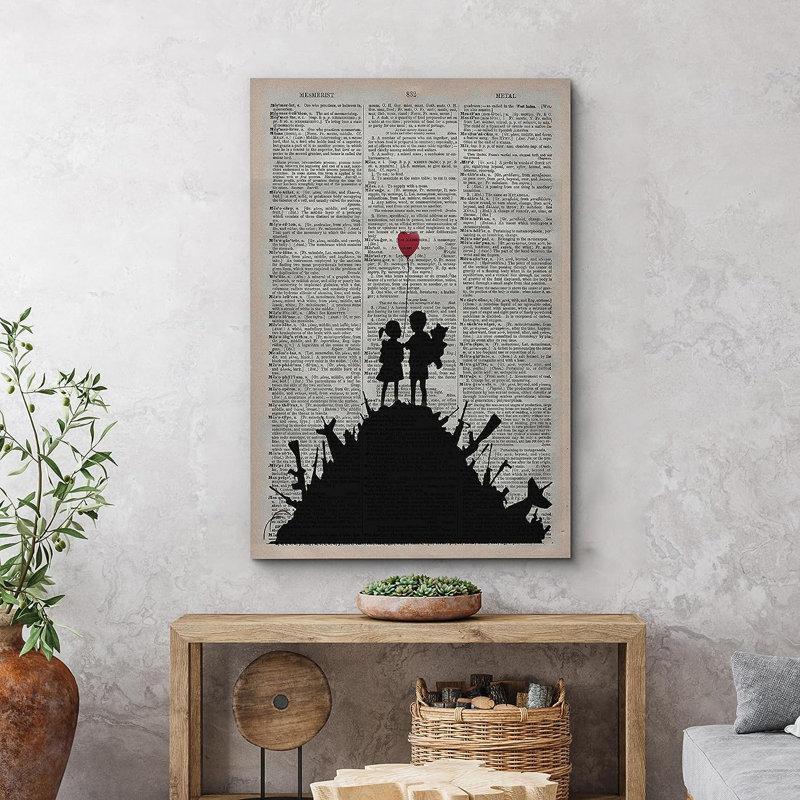 Heart Banksy Kids, journal sur toile, H 48 po x l 32 po x P 1,5 po, Toile tendue