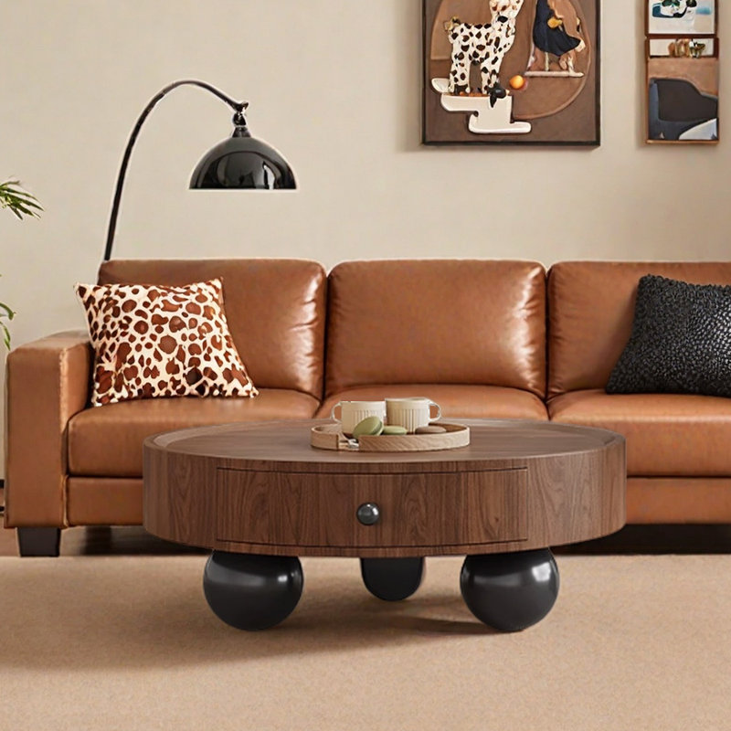 Table basse rétro aux couleurs contrastantes, H 13,38 po x L 35,43 po x l 35,43 po 