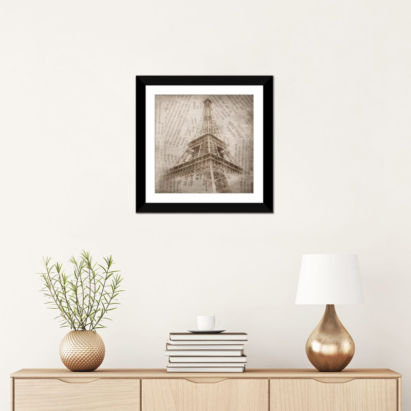Tour eiffel ii, impression sur toile tendue, H 16 po x l 16 po x P 1 po, Papier d'art encadré noir, Blanc