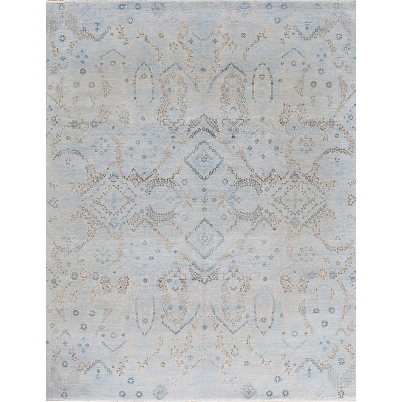 Hand-Knotted High-Quality Silver and Blue Area Rug
