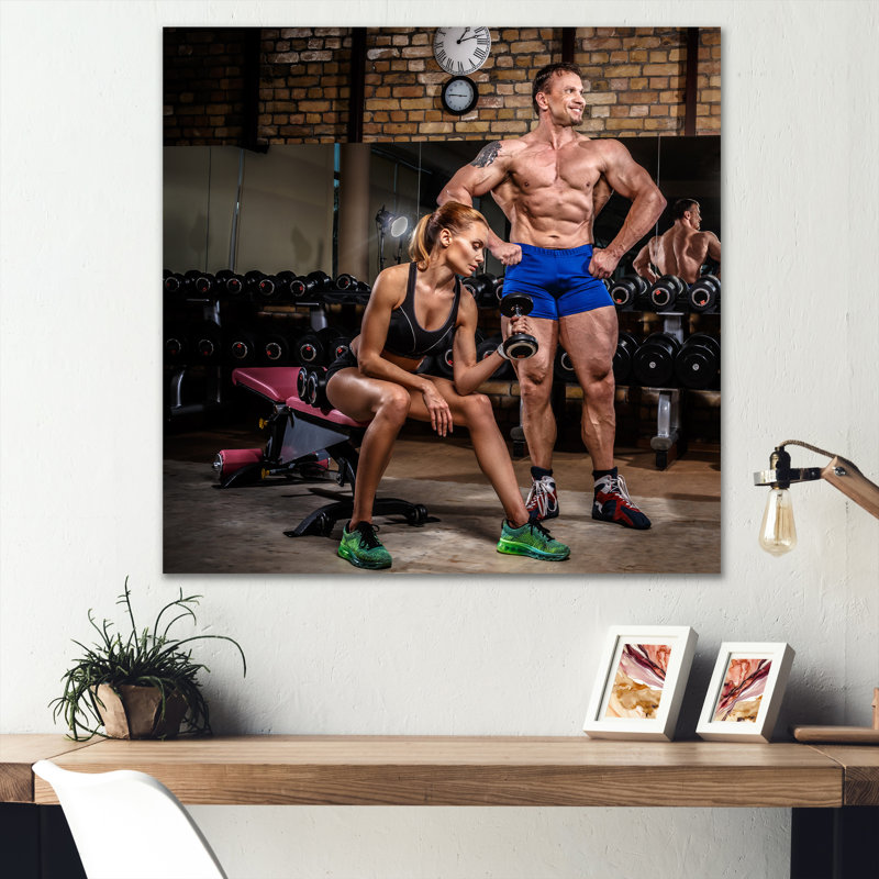 Sports Couple Is Work Out Gym sur impression sur toile, H 16 po x l 16 po x P 1 po, Toile tendue