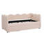 Lit de jour adorable simple en tissu de lin en forme de vague avec passe-tringle et port USB, aucun sommier nécessaire-921835038